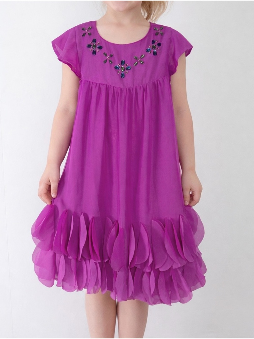 Cat & Jack Fuchsia Floral Jewel Ruffle Dress